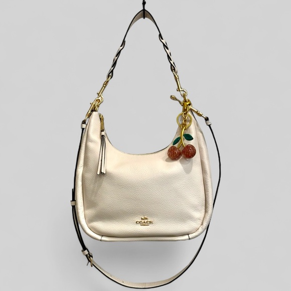 ⭐️SOLD⭐️ Coach Jules Hobo Crossbody in Chalk Leather with Cherry Charm 🍒 - Picture 14 of 15